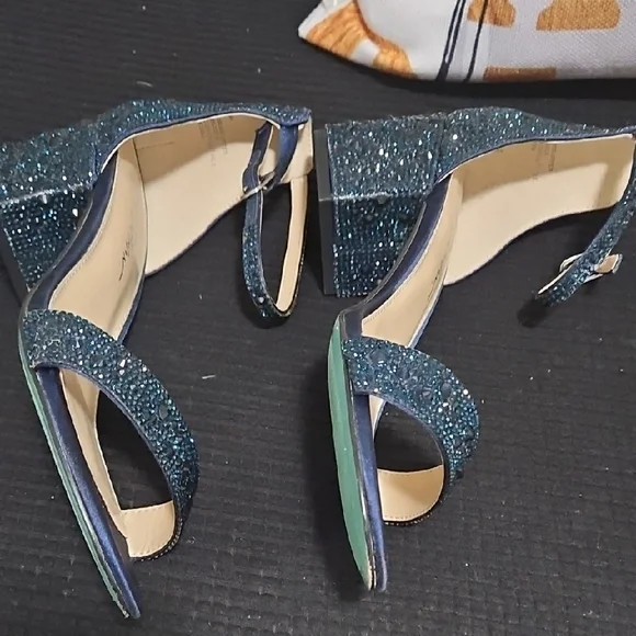 Betsey Johnson Navy and Teal Beaded Heels - Picture 2 of 5